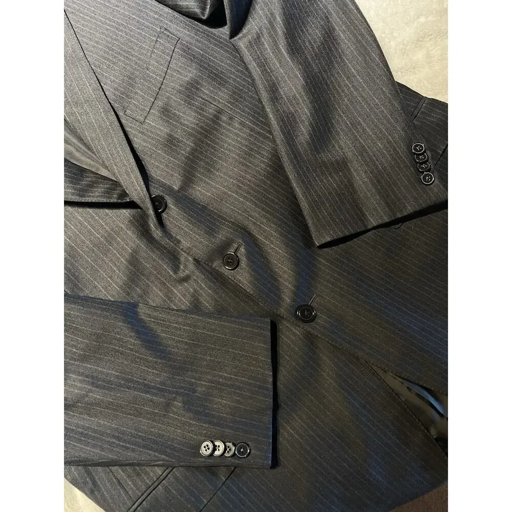 Ermenegilzo Zegna Trofeo 46R 36x29 ROMA Gray Stripe Flannel Suit 3/2 Roll